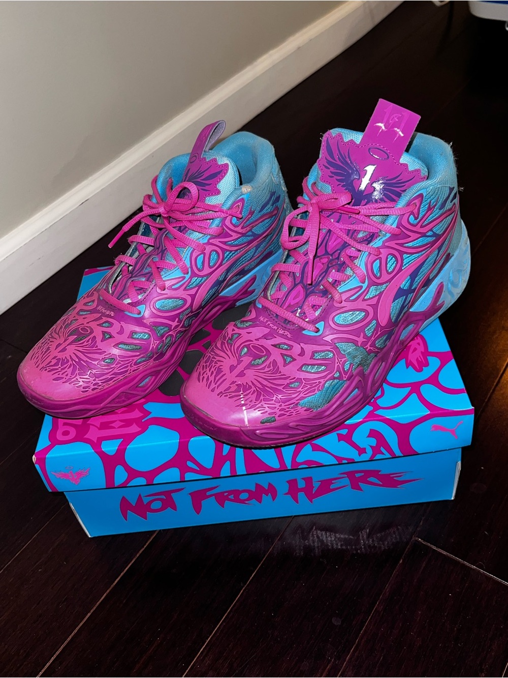 Puma Lamelo Ball MB.04 Men Pink and Blue High-Top Sneakers